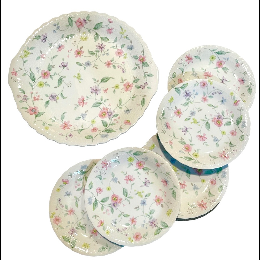 6pcs. Narumi China Party Set, Retro Flower Pattern Plates
